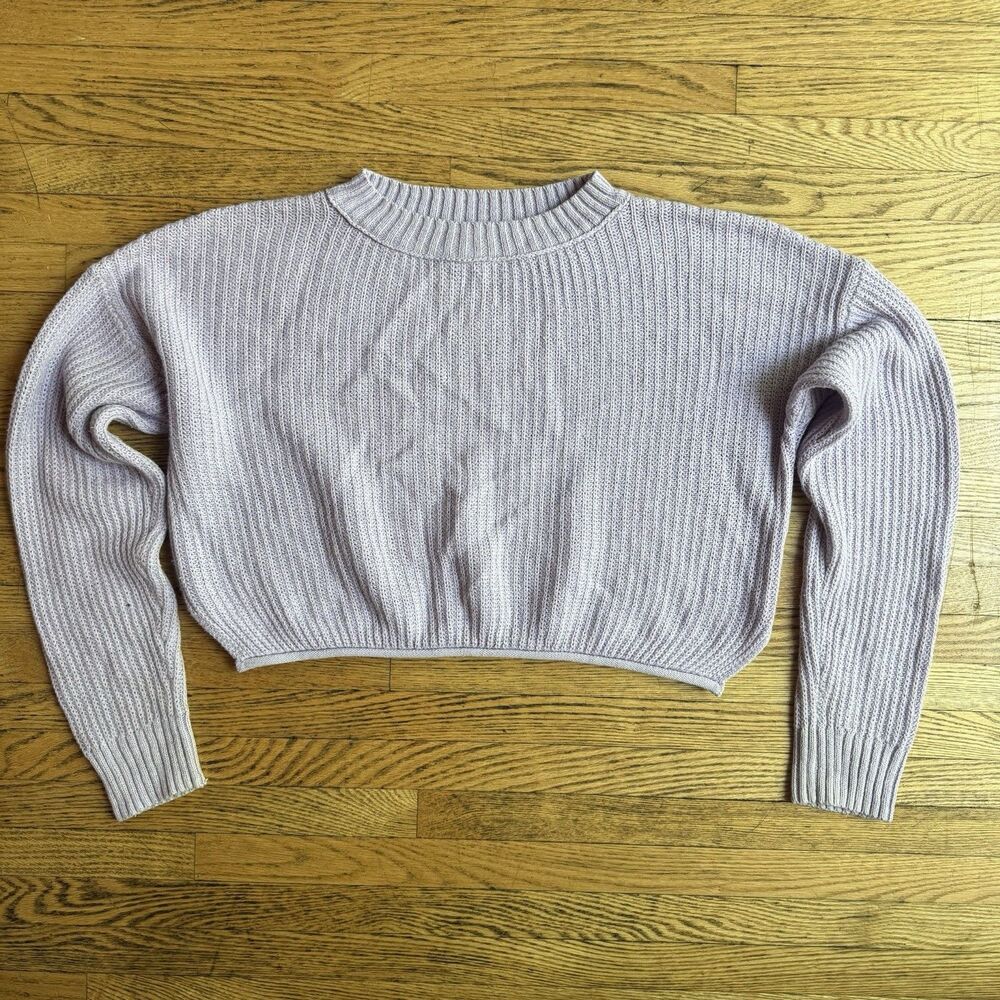 Wild Fable Cropped Long Sleeve Sweater Size XS Lavender Ribbed Knit Pullover Y2K
